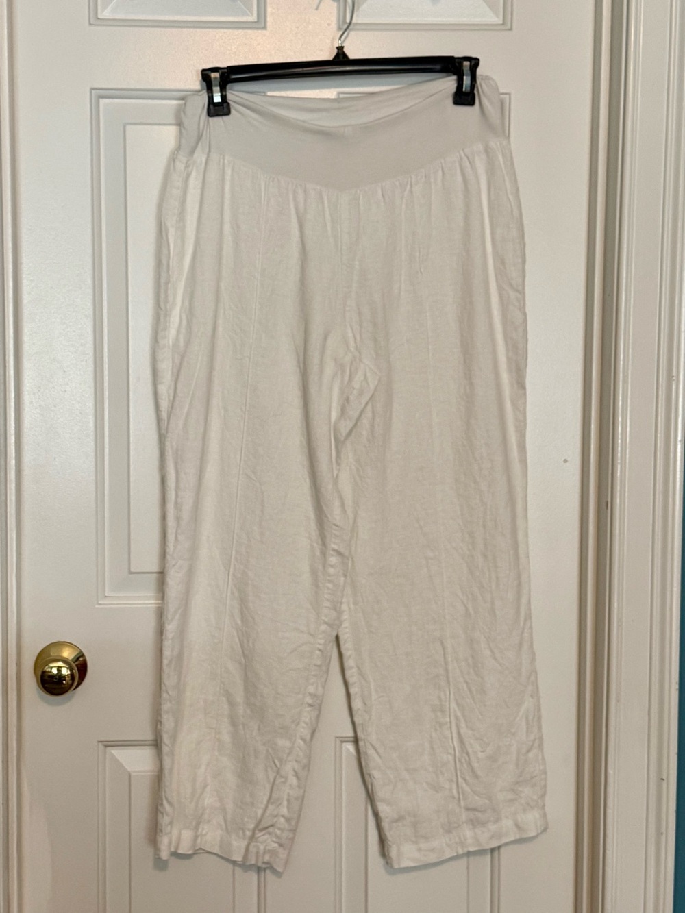 Coldwater Creek White/Comfort Knit linen Pants – Soft Elastic Waist.  petite